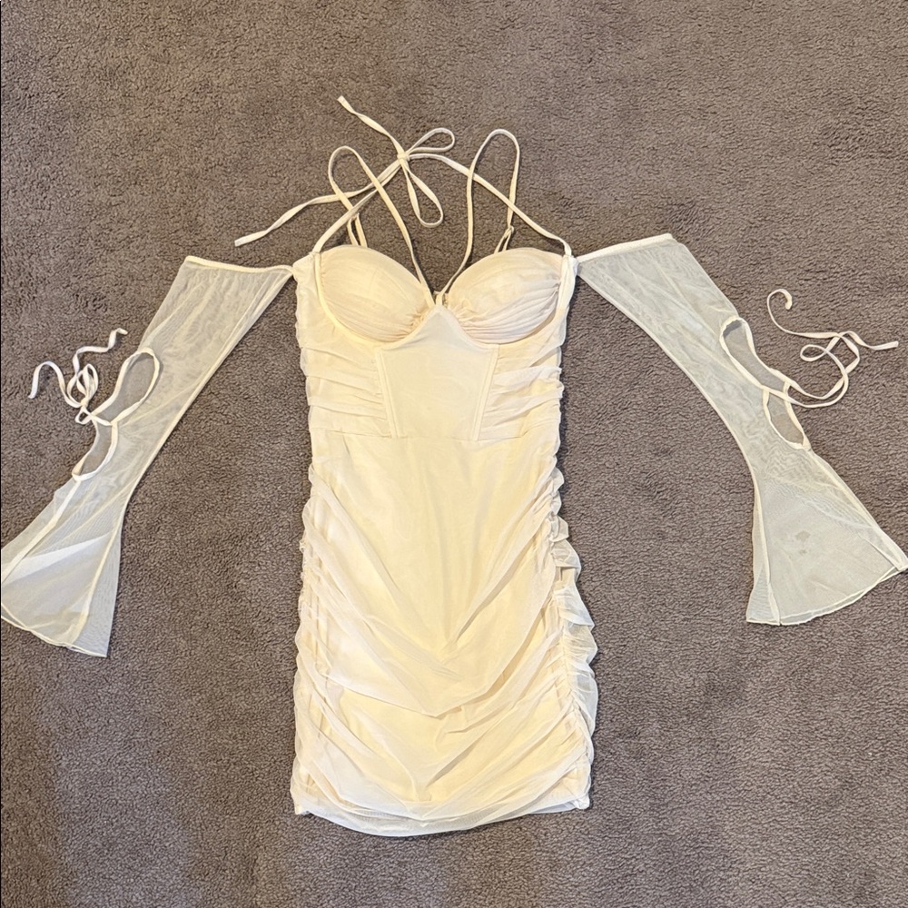 OhPolly Elegant Cream Off Shoulder Dress